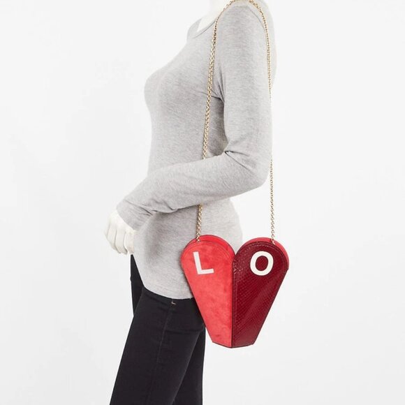 Gucci Red/Pink Leather And Python Valentines Day Small Heart Bag - Picture 2 of 8